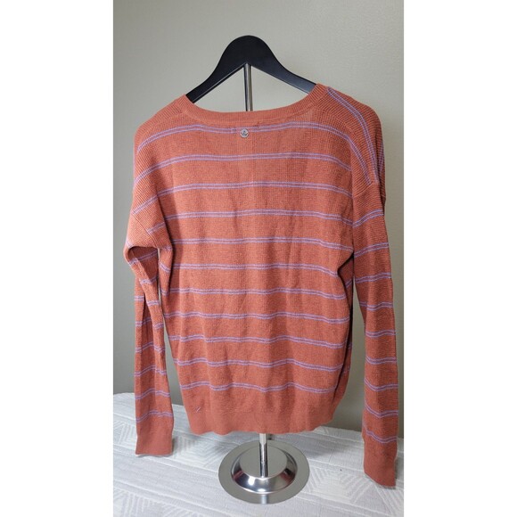 prAna Organic Cotton Merino Wool Striped V-Neck Sweater Women’s Size L Rust - Picture 6 of 7